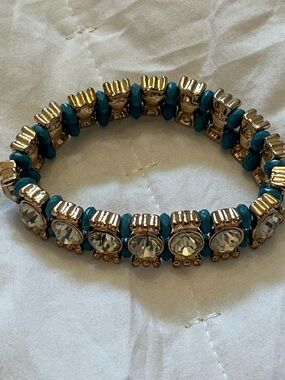 Gold-Tone Teal Crystal Stretch Bracelet